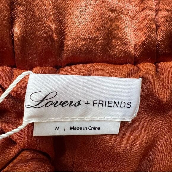 Lovers & Friends Tristan Jogger Satin Side Slit Pants Rust Terracotta Brown NWT - Picture 8 of 15
